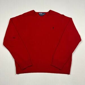 Polo Ralph Lauren 100% Lambs Wool Red V Neck Sweater